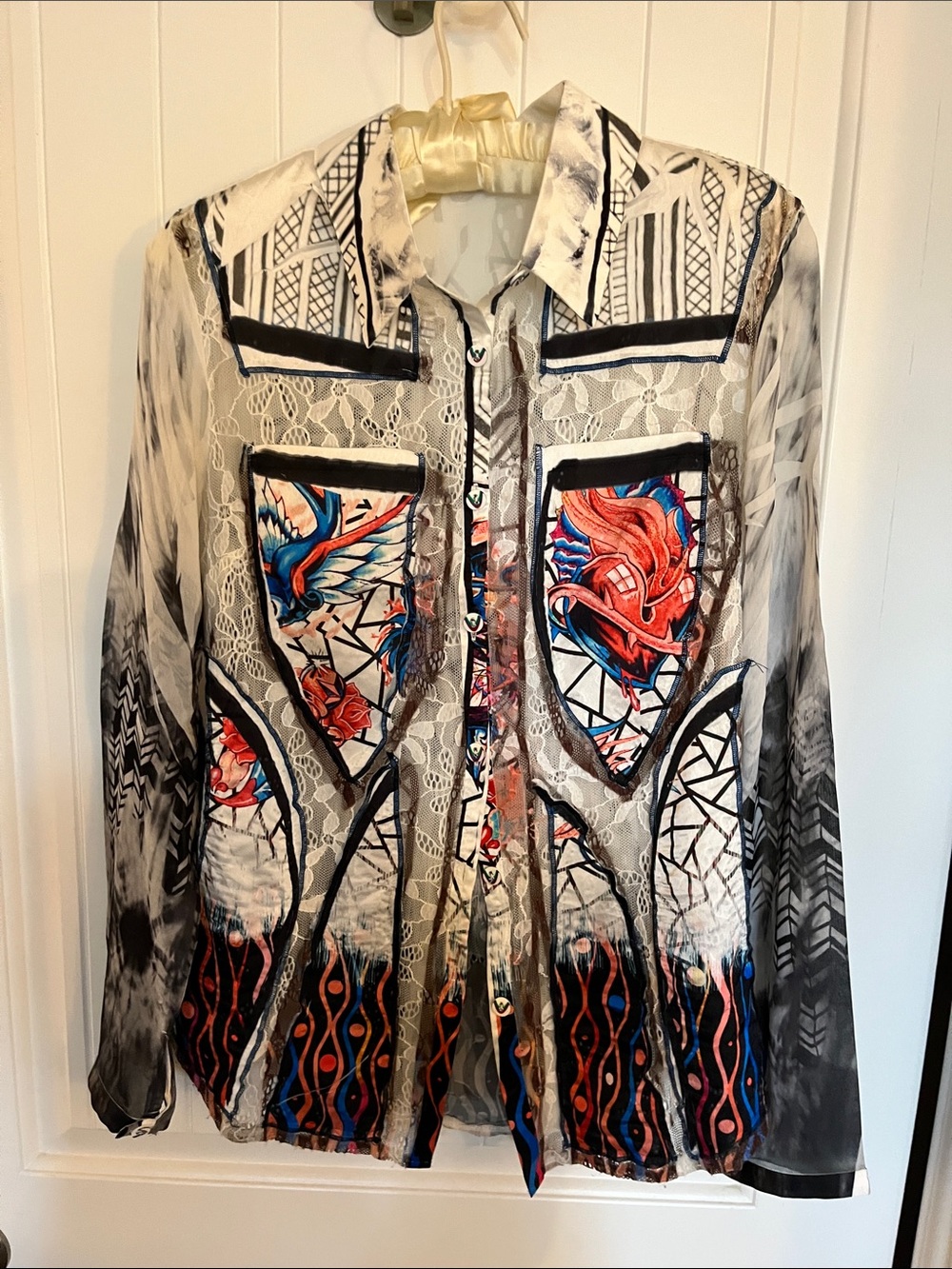 FunSport Printed Sheer Blouse with Multicolor Graphics